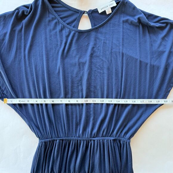 Amour Vert Vivian Flutter Short Sleeve Elastic Waist Modal Dress in Navy Size XS - Picture 9 of 10